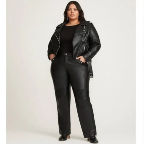 NWT GAP Vintage Slim MidRise Vegan Leather Trousers Moto Biker Style Black 35/20 - Picture 1 of 5